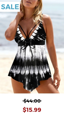 Black Lace Up Ombre Swimdress Top