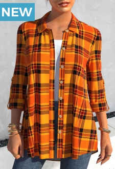 Halloween Geometric Print Orange Long Sleeve Blouse