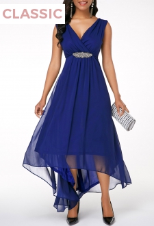 V Neck Sleeveless Asymmetric Hem Dress