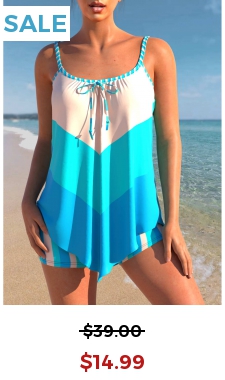 Bowknot Stripe Print Color Block Tankini Set