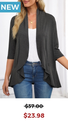 Dark Grey Ruffle Half Sleeve Open Front Coat