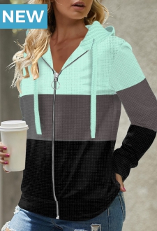 Zipper Closure Drawstring Long Sleeve Hoodie