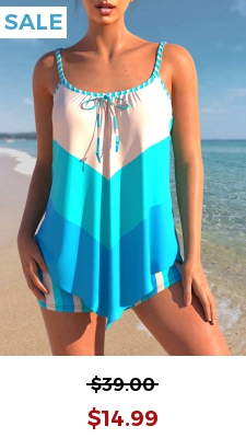Bowknot Stripe Print Color Block Tankini Set