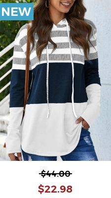 Drawstring Stripe Print Long Sleeve White Hoodie