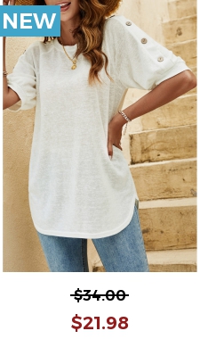 White Decorative Button Half Sleeve T Shirt