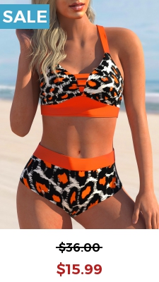 Criss Cross Back High Waisted Leopard Bikini Set