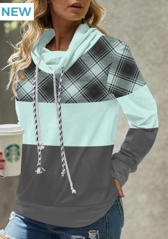 Mint Green Tartan Print Long Sleeve Sweatshirt