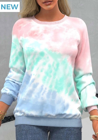 Tie Dye Print Ombre Pink Long Sleeve Sweatshirt