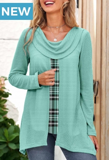 Green Fake 2in1 Tartan Print Long Sleeve Sweatshirt