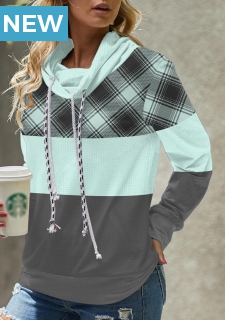 Mint Green Tartan Print Long Sleeve Sweatshirt