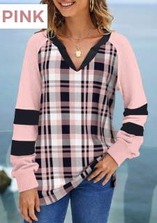 Pink Tartan Print Long Sleeve Sweatshirt