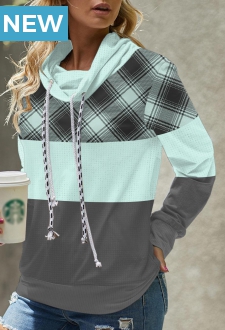 Mint Green Tartan Print Long Sleeve Sweatshirt