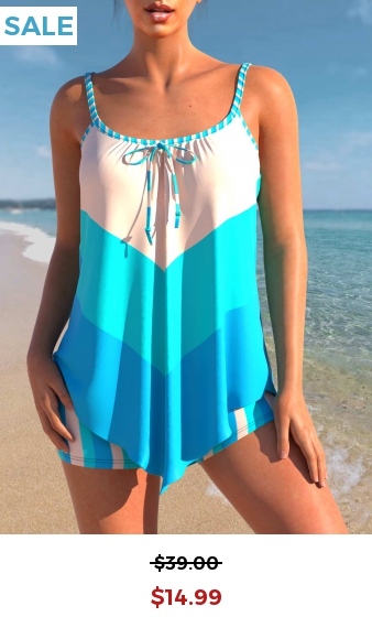 Bowknot Stripe Print Color Block Tankini Set