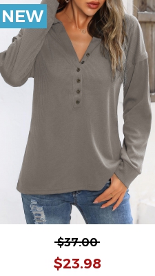 Grey Decorative Button Long Sleeve Polo Collar Sweatshirt