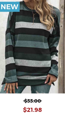 Blackish Green Striped Long Sleeve T Shirt