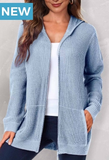 Pocket Zipper Closure Long Sleeve Blue Hoodie