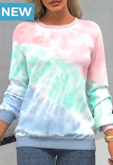 Tie Dye Print Ombre Pink Long Sleeve Sweatshirt