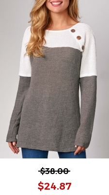 Coffee Decorative Button Contrast Long Sleeve Sweatshirt