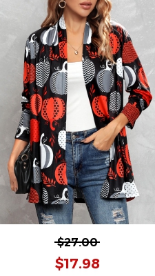 Red Halloween Pumpkin Print Long Sleeve Coat