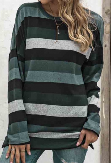 Blackish Green Striped Long Sleeve T Shirt