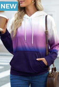 Purple Pocket Ombre Long Sleeve Hoodie