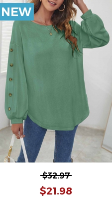 Sage Green Long Sleeve Decorative Button T Shirt