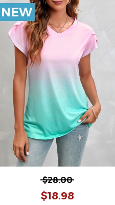Short Sleeve V Neck Ombre T Shirt