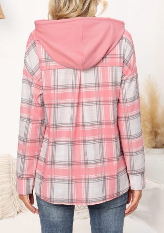 Pink Fake 2in1 Tartan Print Long Sleeve Hoodie