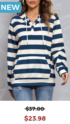 Dark Blue Striped Kangaroo Pocket Hoodie