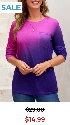 Pocket Ombre Contrast Purple Round Neck T Shirt