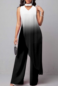 Black Ombre Overlay Cutout Sleeveless Jumpsuit