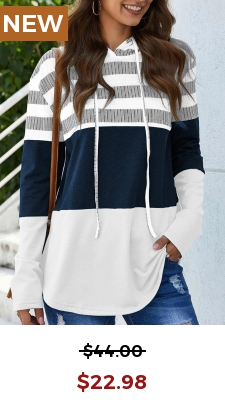 Drawstring Stripe Print Long Sleeve White Hoodie