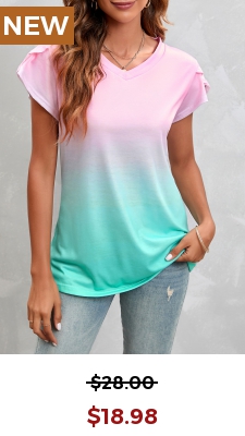 Short Sleeve V Neck Ombre T Shirt