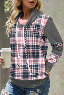 Pink Tartan Print Long Sleeve Cowl Neck Sweatshirt