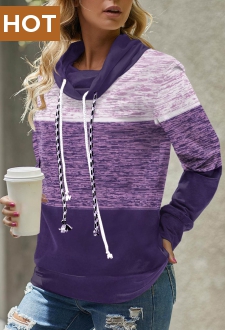 Purple Long Sleeve Cowl Neck Sweatshirt