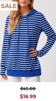 Long Sleeve Striped Drawstring Detail Hoodie