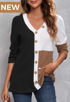 Black Decorative Button Long Sleeve T Shirt