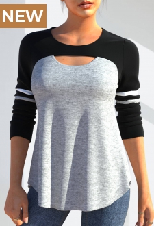 Long Sleeve Black Cutout Detail T Shirt