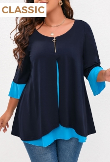 Black Contrast Layered Hem Plus Size T Shirt