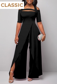 Black Half Sleeve Cold Shoulder Jumpsuit