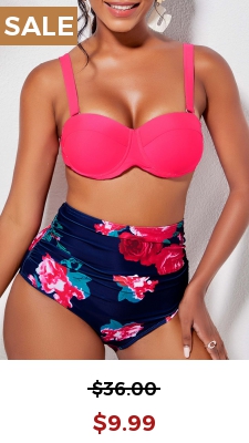 Tie Back Flower Print High Waist Bikini Set