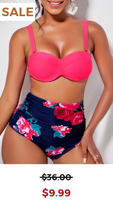 Tie Back Flower Print High Waist Bikini Set