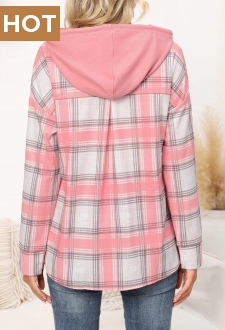 Pink Fake 2in1 Tartan Print Long Sleeve Hoodie