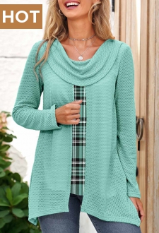 Green Fake 2in1 Tartan Print Long Sleeve Sweatshirt