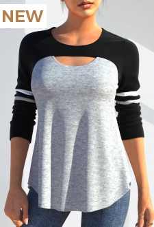 Long Sleeve Black Cutout Detail T Shirt