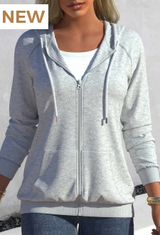Grey Drawstring Long Sleeve Pocket Detail Hoodie