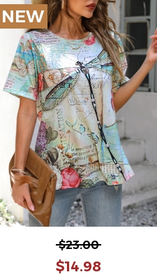 Dragonfly Print Green Short Sleeve T Shirt