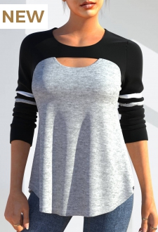 Long Sleeve Black Cutout Detail T Shirt