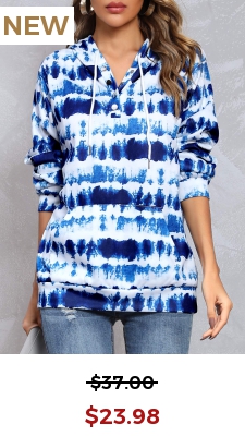 Blue Pocket Tie Dye Print Long Sleeve Hoodie