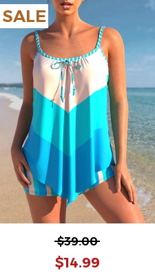 Bowknot Stripe Print Color Block Tankini Set